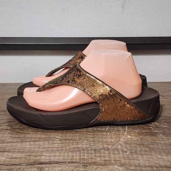 Fitflop Shoes - Fitflop Electra Classic Bronze Sequins Flip Flops Sandals Shoes Size 10 Brown